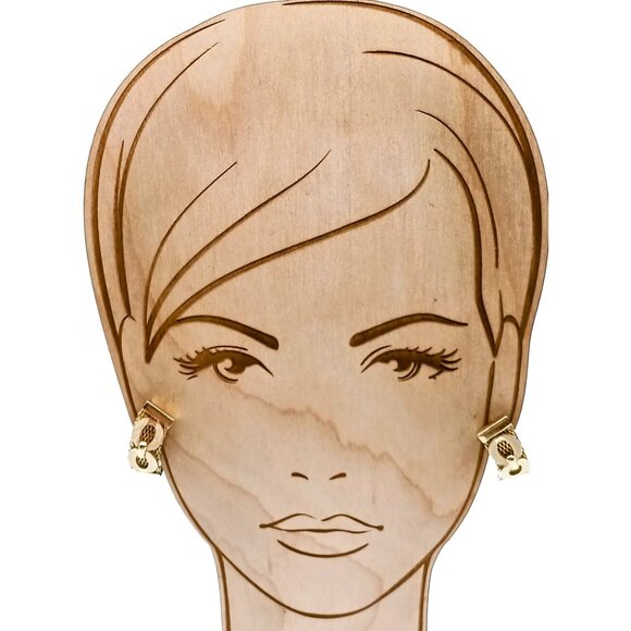 Vintage Mesh Earrings With Chain Link Overlay, Bold Retro Gold Tone Clip On - Picture 4 of 5